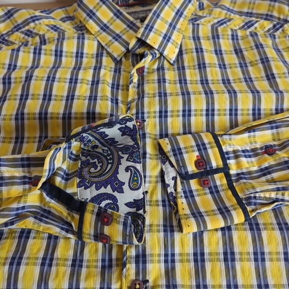 7 Downie St. Men’s Yellow Blue Button Down Long Sleeve Shirt - Picture 6 of 15
